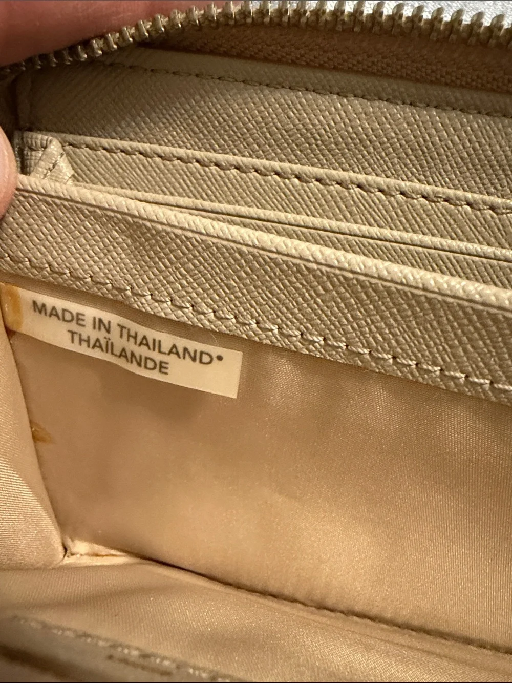 Coach Beige Taupe Leather Wallet with Bow Accent full zip